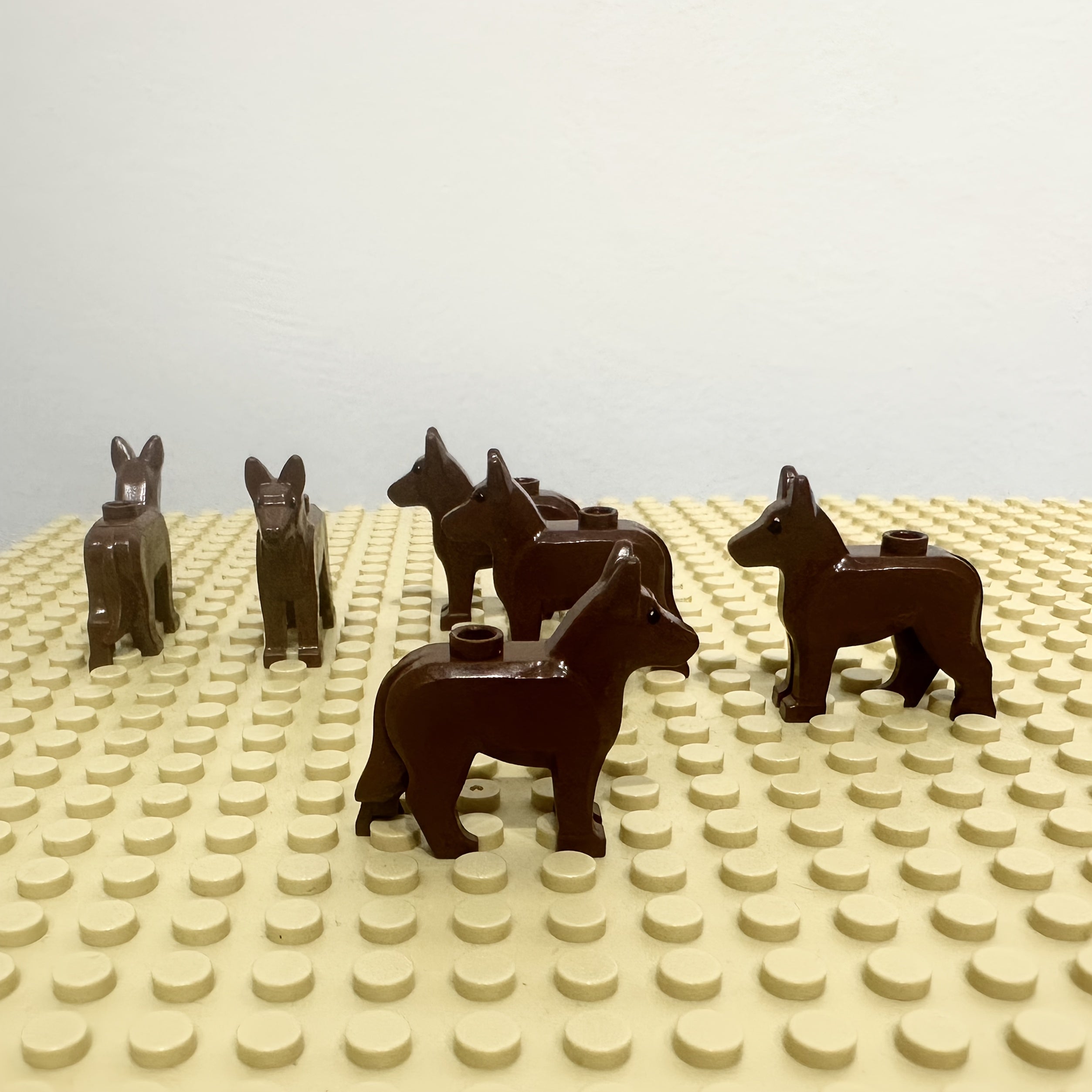 6pcs Dog Building Block Accessories Animal Theme Dog Figurines Deep Brown