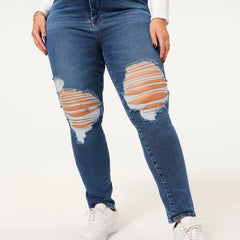 Women's Plus Solid Ripped High Rise Skinny Jeans