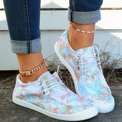 Women's Colorful Coconut Tree Pattern Boat Shoes Lace Up Anti Slip Flat Shoes