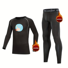 Kids Compression Fleece Sets Cartoon Pattern Pullover & Pants Body con Bot