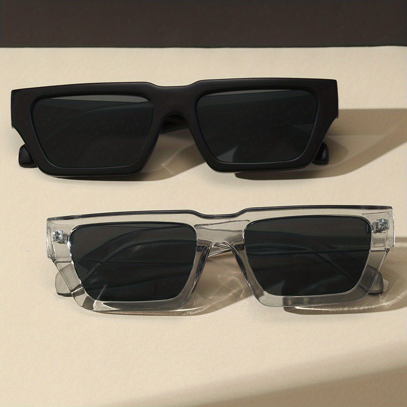 Vintage Rectangle Sunglasses Men Women 90s Retro Chunky Sun Shades