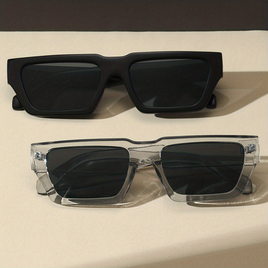 Vintage Rectangle Sunglasses Men Women 90s Retro Chunky Sun Shades