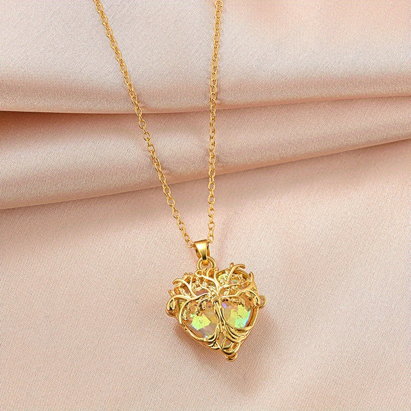 Tree Of Life Necklace Heart Shape Multicolor Crystal Pendant Necklace