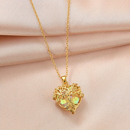 Tree Of Life Necklace Heart Shape Multicolor Crystal Pendant Necklace