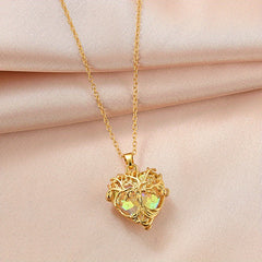 Tree Of Life Necklace Heart Shape Multicolor Crystal Pendant Necklace
