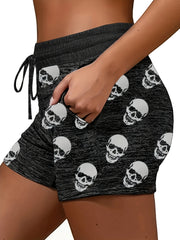 Women's Skull Print Elastic Drawstring Leggings Shorts