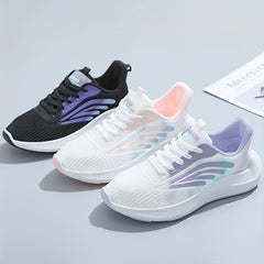 Women's Colorblock Mesh Sneakers Lace Up Low Round Toe Non slip Breathable Shoes