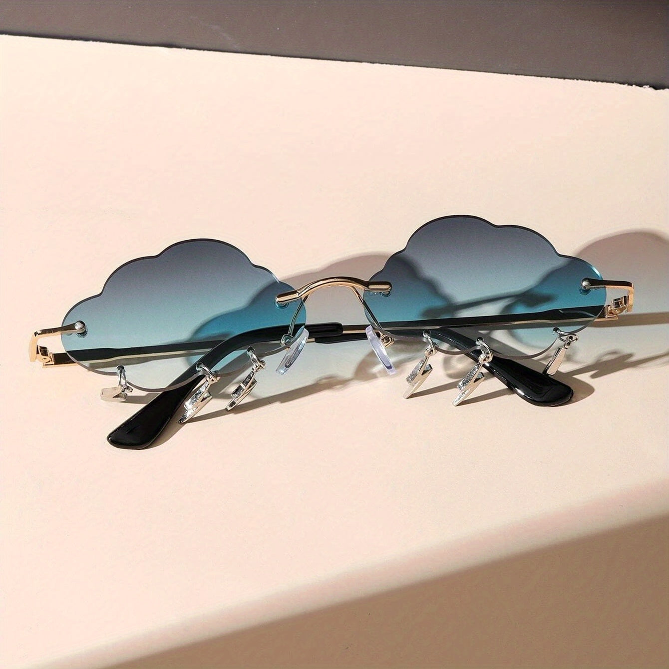 Cloud Rimless Sunglasses Ombre Lens Tassel & Rivet Decor UV400