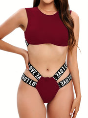 Hot Letter Print Lingerie Set Hollow Out Bra & Panties