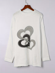 Heart Pattern Sweater Long Sleeve Round Neck Pullover Jumper