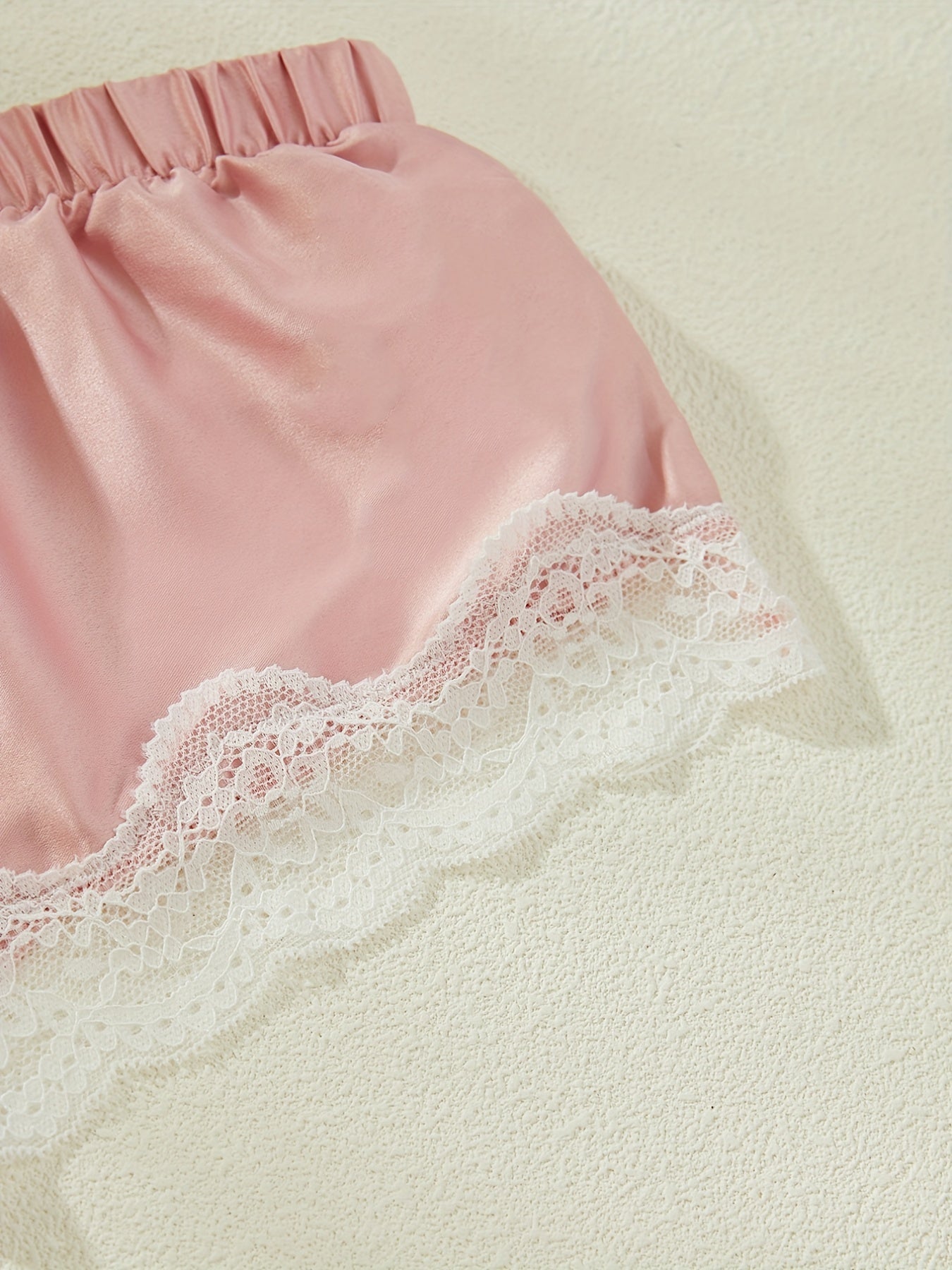 Lace Trim Pajama Set Sleeveless Cami Top & Shorts
