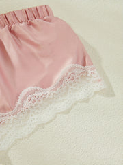 Lace Trim Pajama Set Sleeveless Cami Top & Shorts