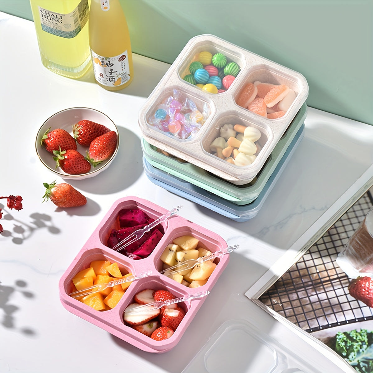 Non stick 4-grid Candies Box Bento Box Snack Nuts Candy Platter