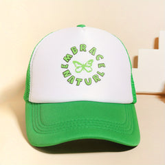 Butterfly Letter Print Trucker Hat Green Baseball Cap Mesh Breathable Dad Hats