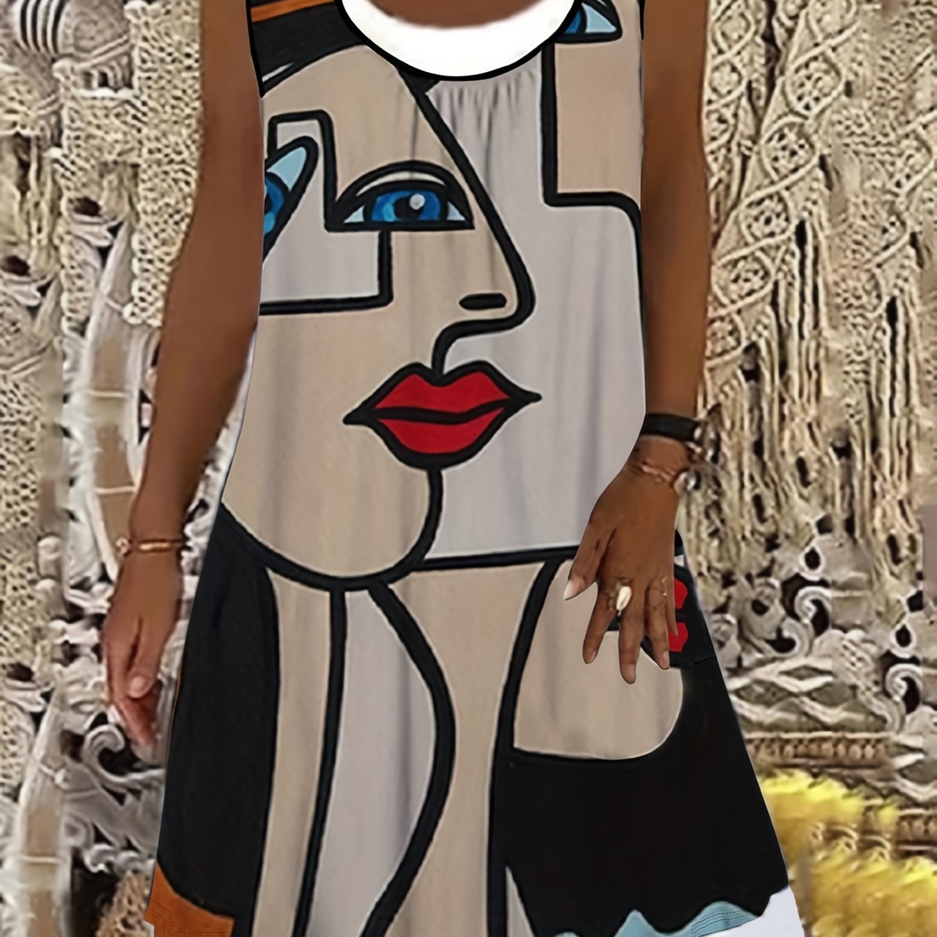 Abstract Figure Print Tank Dress