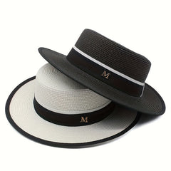 Vintage Sun Fedora Hats Straw Hat Retro Golden Braided Hat Sunshade Flat Cap
