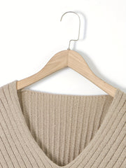 Casual Sweater Women's Plus Ribbed Lantern Sleeve V Neck Jumper