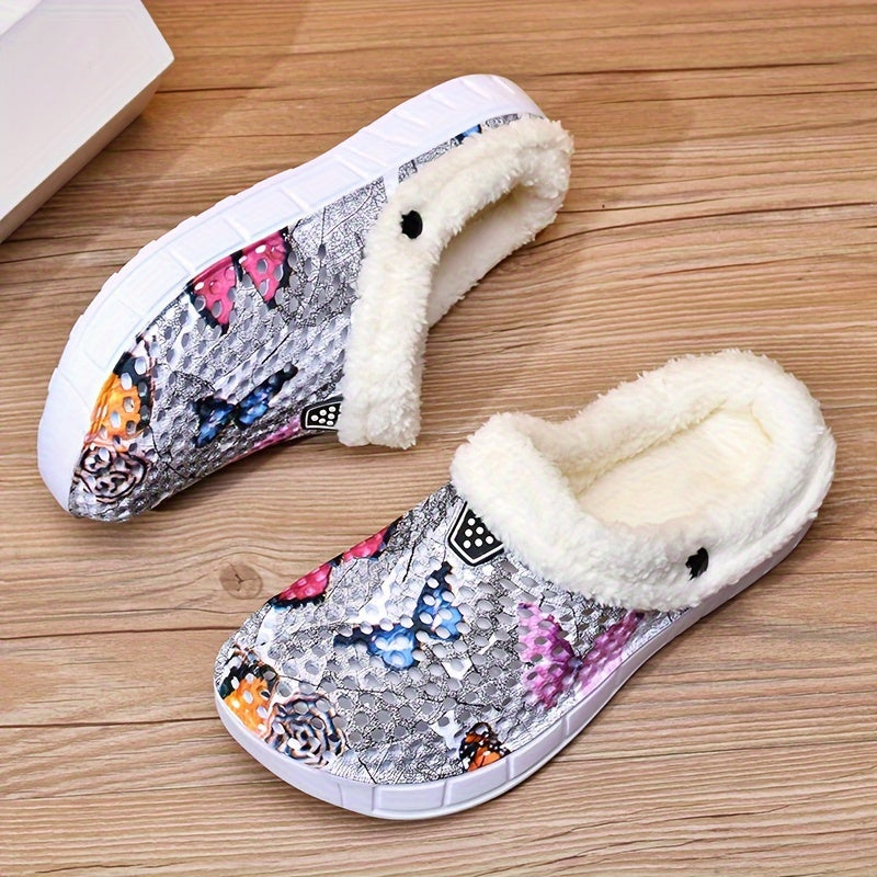 Women's Casual Butterfly Pattern Warm Hole Shoes Comfortable Outdoor Slippers