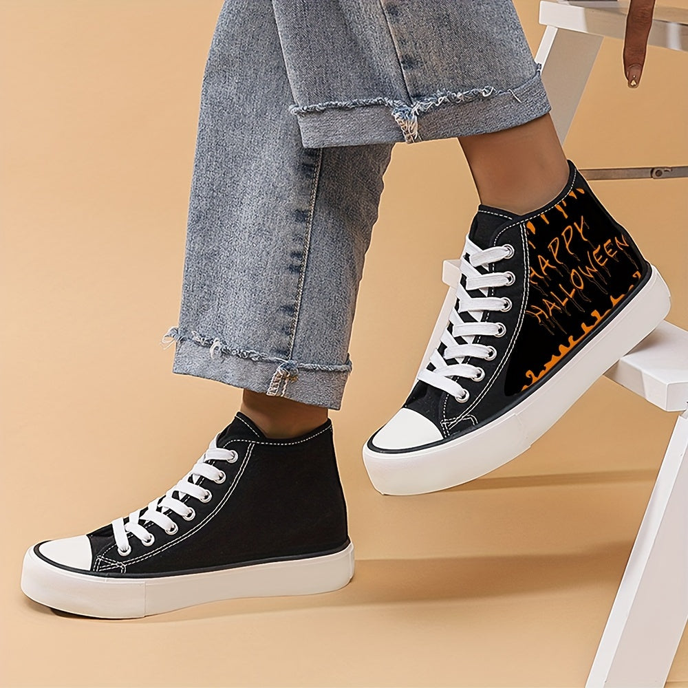 Halloween Letter Pattern High Top Canvas Sneakers