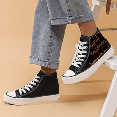 Halloween Letter Pattern High Top Canvas Sneakers