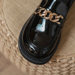 Women's Chunky Heel Loafers with Metallic Chain Detail