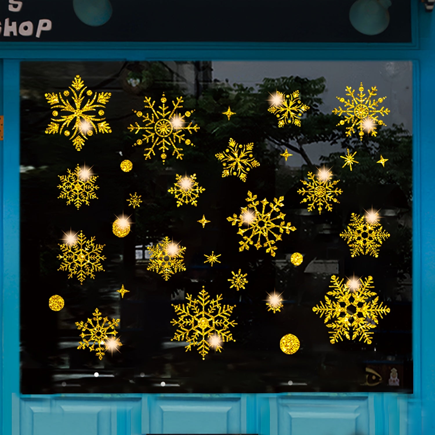 Golden Glitter Snowflake Window Stickers Winter Decoration