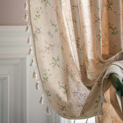 Floral Farmhouse Curtains with Tassel Semi Blackout Living Room Drapes