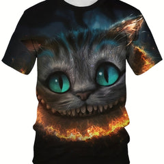 Boys' 3D Cat Graphic T Shirt Active & Stretchy Short Sleeve Tee