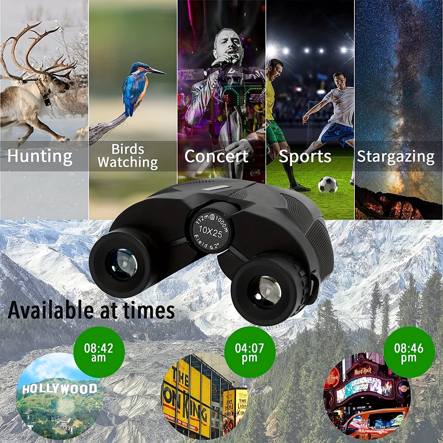 HD Portable Binoculars Large Eyepiece for Bird Watching Hiking Travel