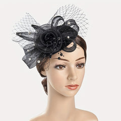Women Flower Veil Head Piece Pearl Fascinator for Tea Party Birthday Racing Hat