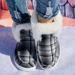 Large Checkered Printed Furry Snow Boots