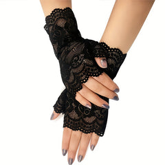 Short Lace Fingerless Gloves for Women