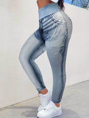 Denim Print Tummy Control Leggings