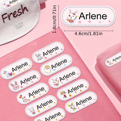 Custom Rabbit Girl Name Tag Sticker Personalized Washable Sewing Clo