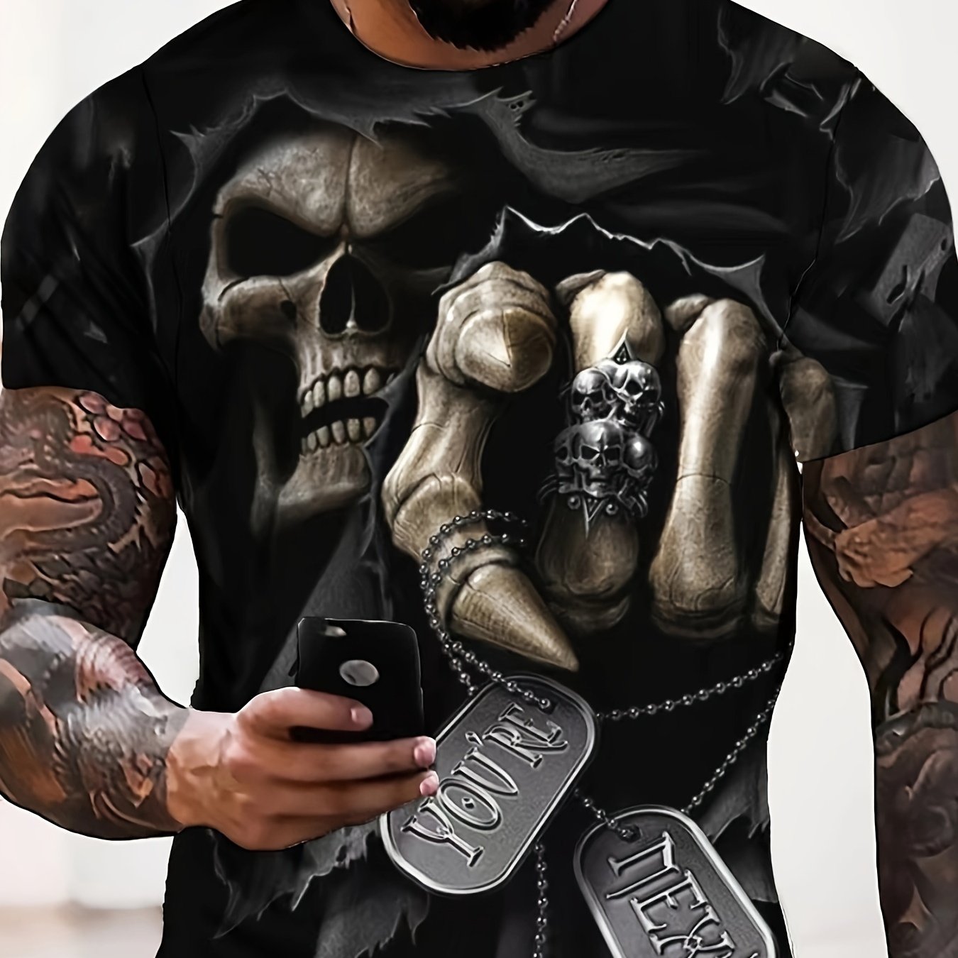 Skull 3D Pattern Print Men's Short Sleeve Comfy T-Shirt Graphic Tee