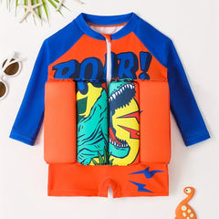 Boys One Piece Swimsuit With Float Cartoon Pattern