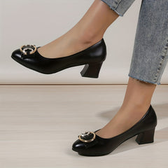 Women's Chunky Heel Comfort Pumps Closed Toe Slip On Shoes