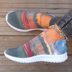 Women's Colorblock Flat Sneakers Low Top Walking Shoes
