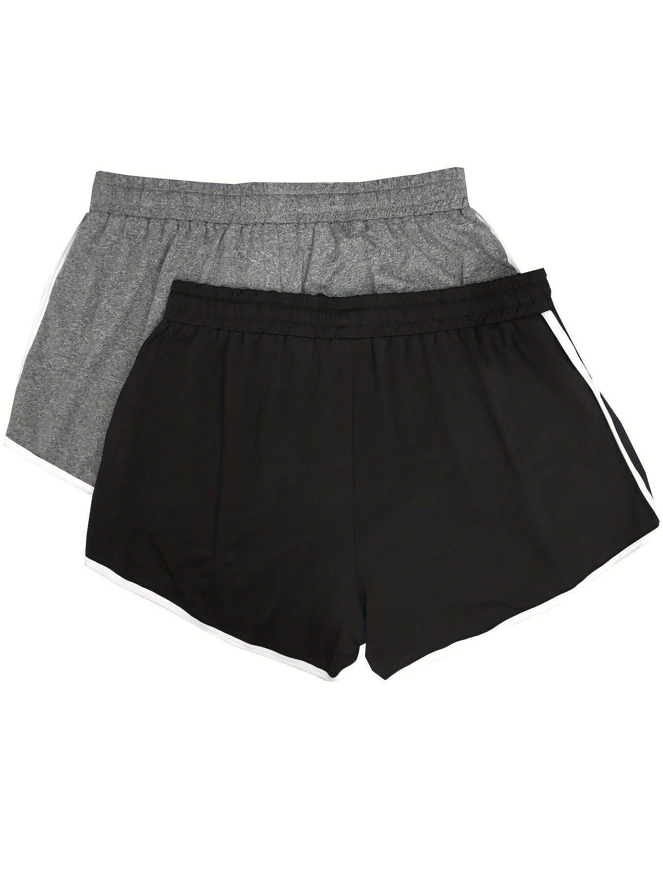 2 Pack Plus Size Sports Shorts Set Women's Plus Contrast Binding Tie Waist