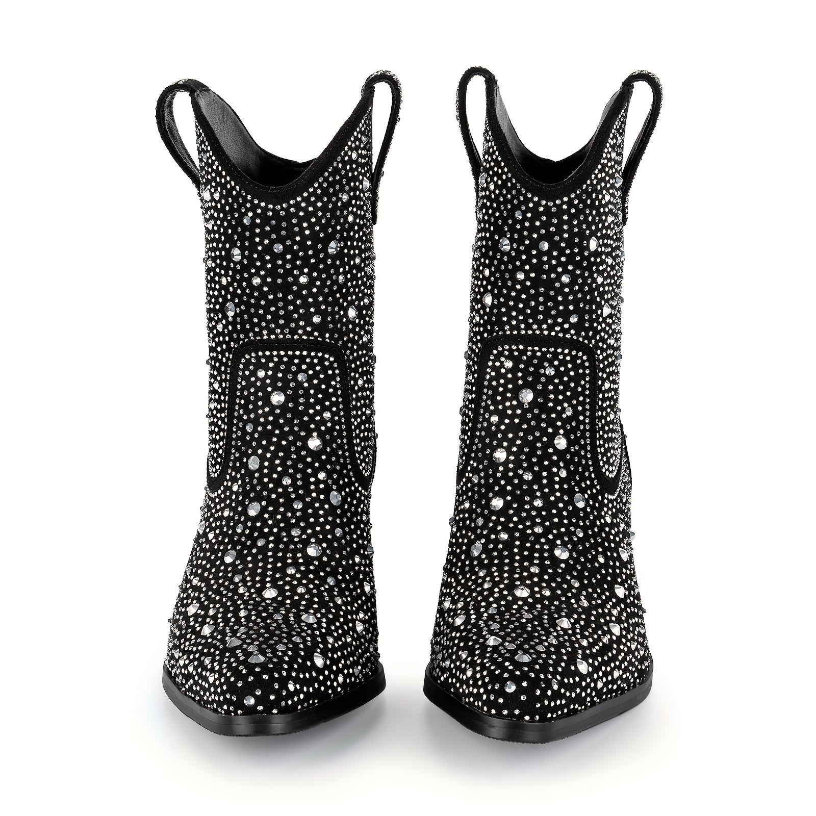 Women's Rhinestone Cowboy Boots Pointed Toe Chunky Heel Dress Boots