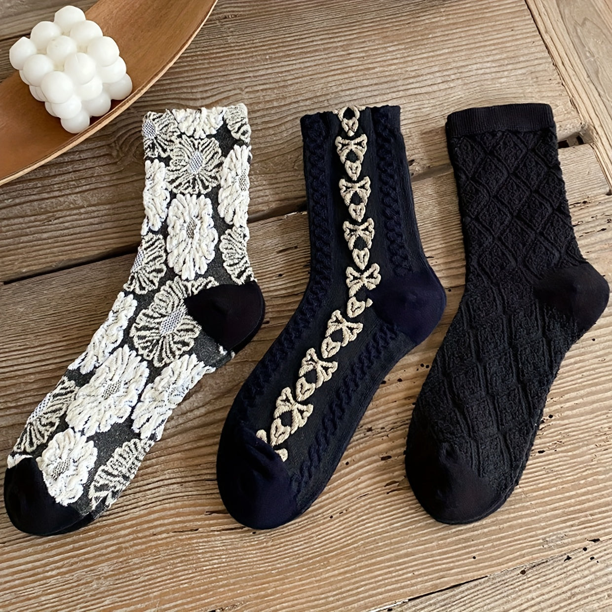 3 Pairs Floral Print Socks Comfy & Breathable Mid Tube Socks
