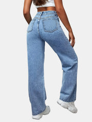 Butterfly Print High Waist Straight Leg Jeans Y2k Street Style Denim Pants