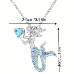 Mermaid Pendant Necklace With Rhinestone Inlay for Kids