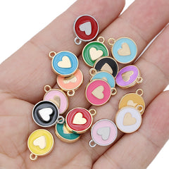 20Pcs Mix Lot Plated Enamel Heart Charms For Jewelry Making DIY Craft 12mm