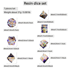 Resin Dice Set 7pcs Polyhedron D20 Sharp Edge Dice for Tabletop Games