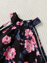 2pcs Girls Floral Halter Top & Button Shorts Set Summer Clothes