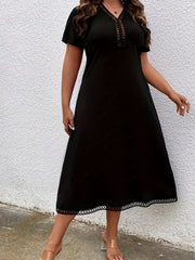 Casual Dress Women's Solid Applique Short Sleeve Maxi Dress
