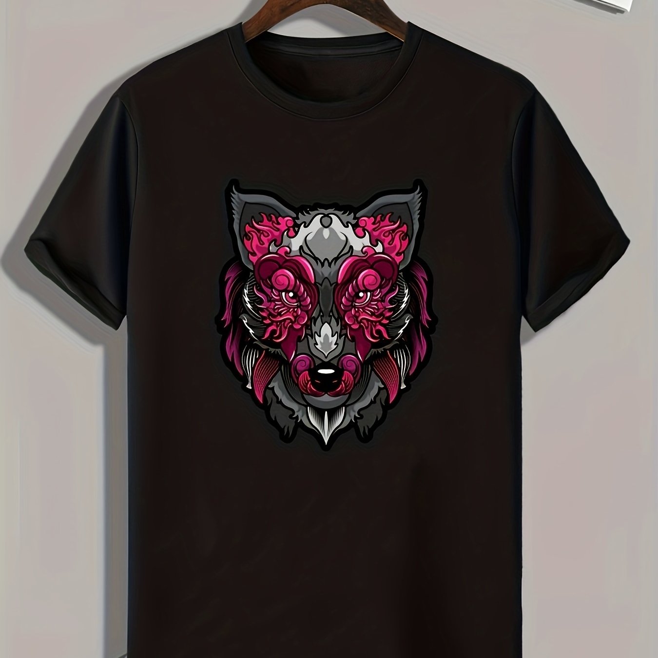 Wolf Pattern Print Men's Comfy Sports T shirt Graphic Tee for Fitness Activities