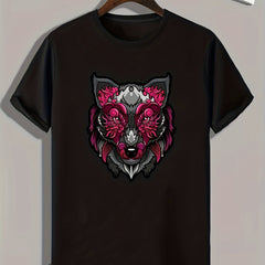 Wolf Pattern Print Men's Comfy Sports T shirt Graphic Tee for Fitness Activities