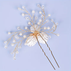 Flower Alloy Hairpin with Faux Pearl Rhinestone Bridal Hair Accessories